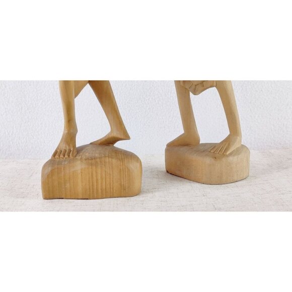 MCM Indonesian Carved Pair 14" Wooden Sculptures Musicians Windpipes 50s-60s - Picture 6 of 13